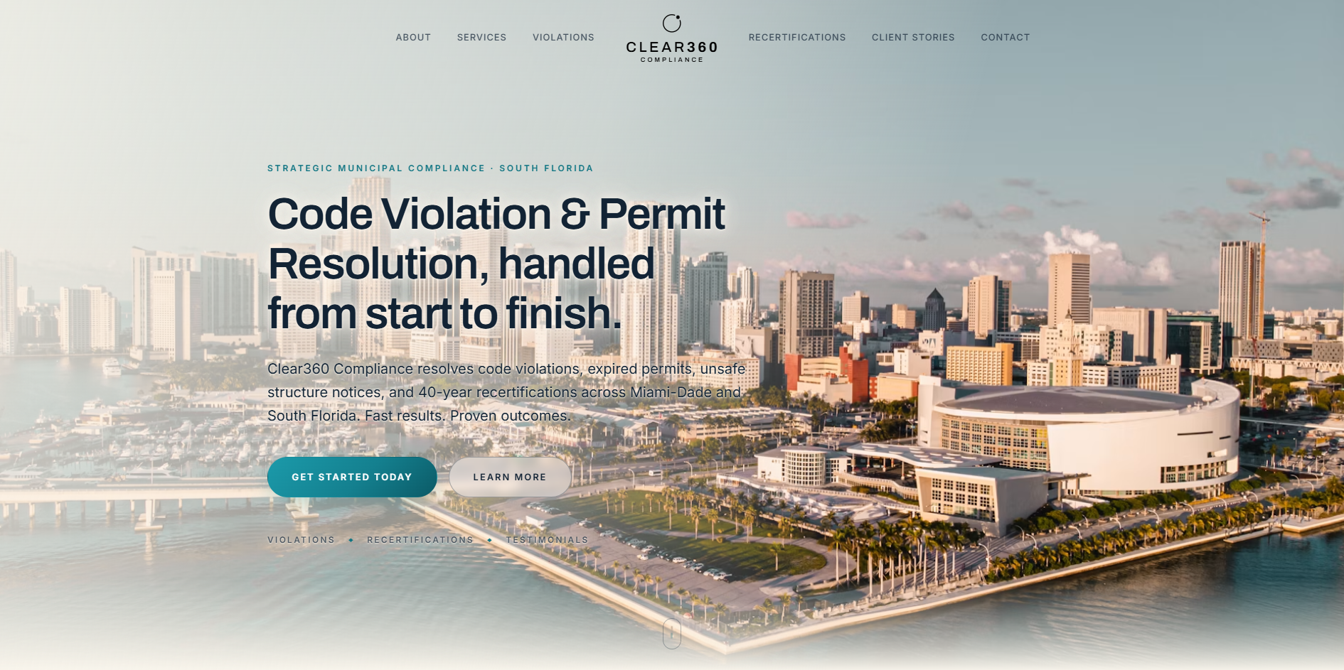 Clear360 Compliance website by JAAR Design, a Miami business website project
